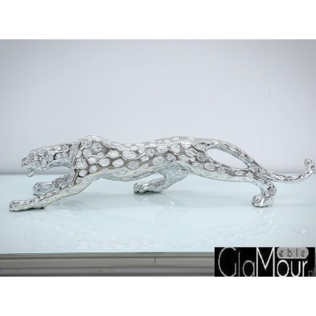 Figura Geparda w kolorze srebrnym 76x15x21cm 1012