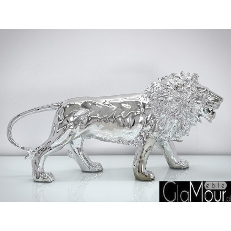 Błyszcząca figura lwa w srebrnej barwie A116
