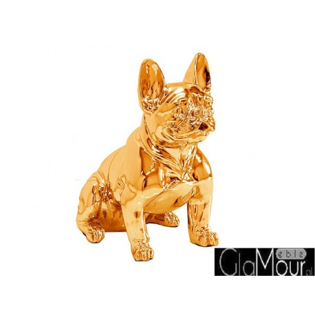 Figura pies buldog francuski w złotym kolorze 43x42x22cm A258