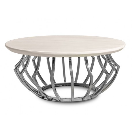 Okrągły stolik z jasnym marmurowym blatem Ø80 Cj955