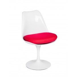 Krzesło TULIP białe z czerwoną poduszką - ABS podstawa metalowa