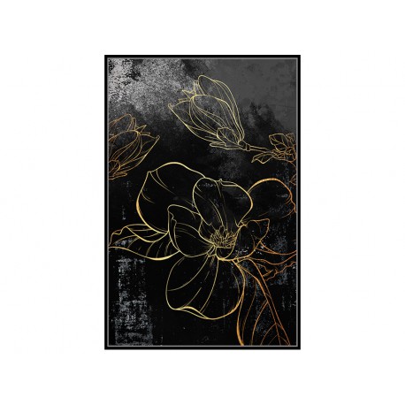Czarny obraz złote kwiaty 82,6x122,6 cm L0145
