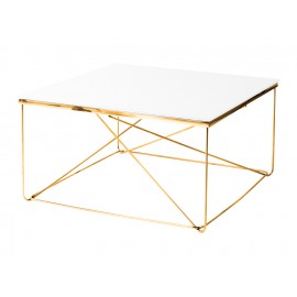 Kwadratowy złoty stolik kawowy białe szkło 80x80x43 cm C023