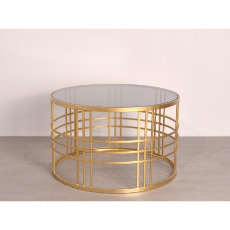 Złoty okrągły stolik dymiony szklany blat Ø66 x41 cm TOY68-6404S