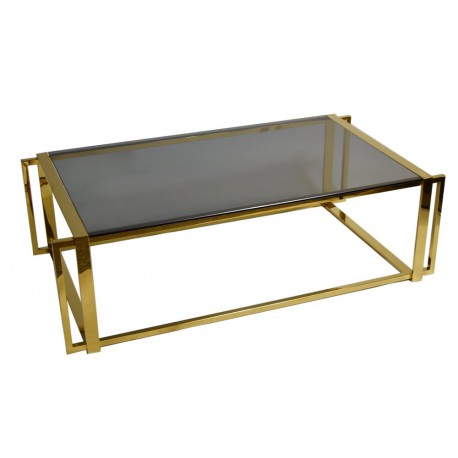 Nowoczesny złoty stolik kawowy szklany blat 130x70x40 cm CJ1092/C067