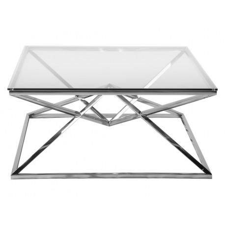 Nowoczesny szklany stolik osadzony na geometrycznej podstawie 100x47 cm C060