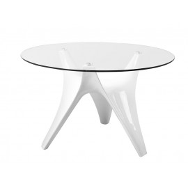 Nowoczesny okrągły szklany stół z białą rozłożystą podstawą Ø120x75 cm FT318