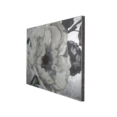 Srebrny obraz duży kwiat 90x120 cm KWH8121