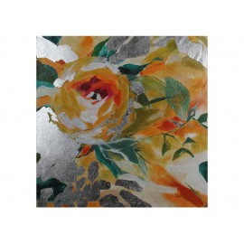 Nowoczesny obraz kwiaty na srebrzystym płótnie 120x120 cm JWE0743
