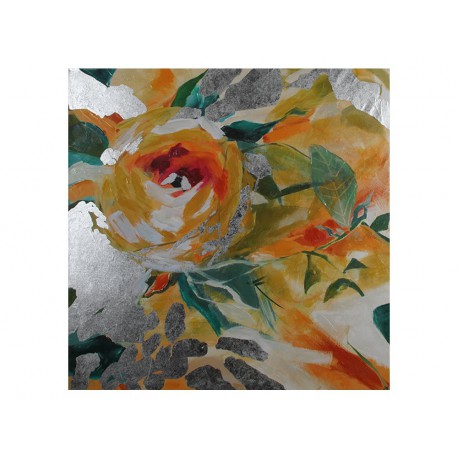 Nowoczesny obraz kwiaty na srebrzystym płótnie 120x120 cm JWE0743