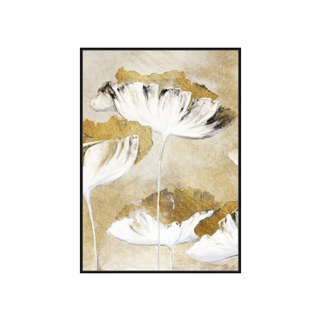 Złoty obraz z białym kwiatem 82x122 cm TOIF23256