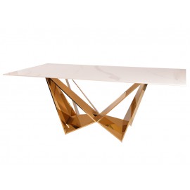 Designerski złoty stół z marmurowym białym blatem 200x100x75 cm CT2061