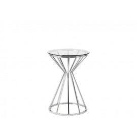 Nowoczesny szklany stolik osadzony na geometrycznej podstawie Ø42x60 cm J036A