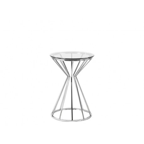 Nowoczesny szklany stolik osadzony na geometrycznej podstawie Ø42x60 cm J036A