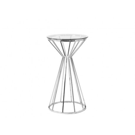 Nowoczesny szklany stolik osadzony na geometrycznej podstawie Ø42x76 cm J036B